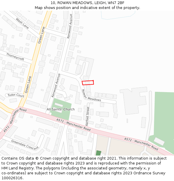 10, ROWAN MEADOWS, LEIGH, WN7 2BF: Location map and indicative extent of plot