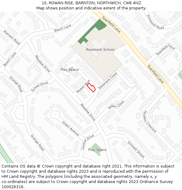 10, ROWAN RISE, BARNTON, NORTHWICH, CW8 4NZ: Location map and indicative extent of plot