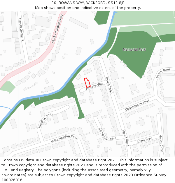 10, ROWANS WAY, WICKFORD, SS11 8JF: Location map and indicative extent of plot
