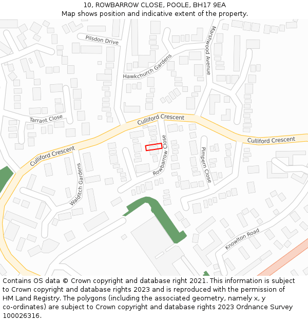 10, ROWBARROW CLOSE, POOLE, BH17 9EA: Location map and indicative extent of plot