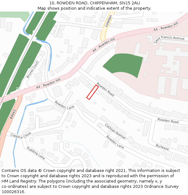10, ROWDEN ROAD, CHIPPENHAM, SN15 2AU: Location map and indicative extent of plot