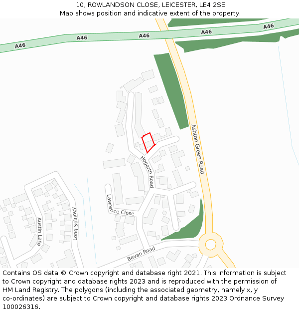 10, ROWLANDSON CLOSE, LEICESTER, LE4 2SE: Location map and indicative extent of plot