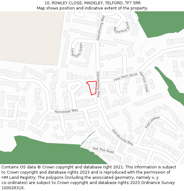 10, ROWLEY CLOSE, MADELEY, TELFORD, TF7 5RR: Location map and indicative extent of plot