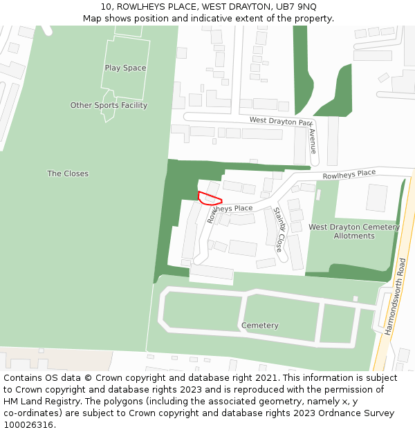 10, ROWLHEYS PLACE, WEST DRAYTON, UB7 9NQ: Location map and indicative extent of plot