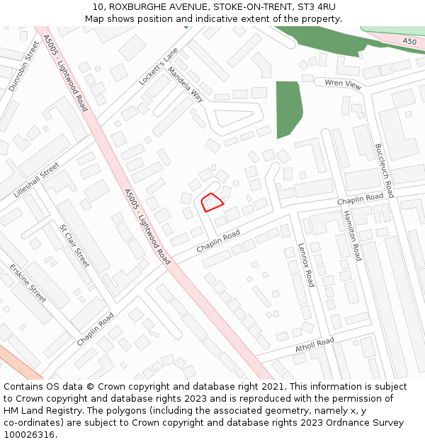 10, ROXBURGHE AVENUE, STOKE-ON-TRENT, ST3 4RU: Location map and indicative extent of plot