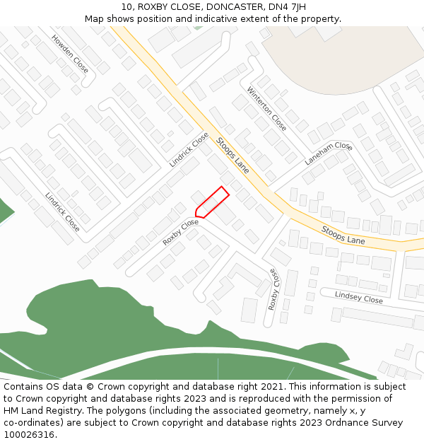 10, ROXBY CLOSE, DONCASTER, DN4 7JH: Location map and indicative extent of plot