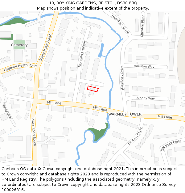 10, ROY KING GARDENS, BRISTOL, BS30 8BQ: Location map and indicative extent of plot