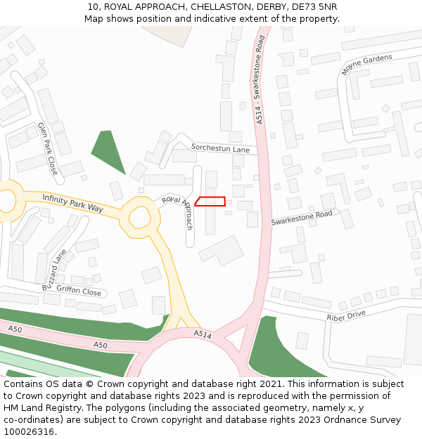 10, ROYAL APPROACH, CHELLASTON, DERBY, DE73 5NR: Location map and indicative extent of plot