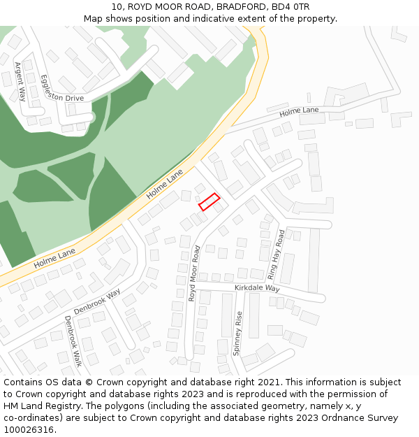 10, ROYD MOOR ROAD, BRADFORD, BD4 0TR: Location map and indicative extent of plot