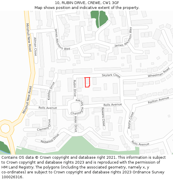 10, RUBIN DRIVE, CREWE, CW1 3GF: Location map and indicative extent of plot