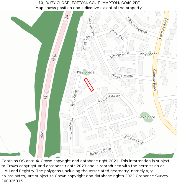 10, RUBY CLOSE, TOTTON, SOUTHAMPTON, SO40 2BF: Location map and indicative extent of plot