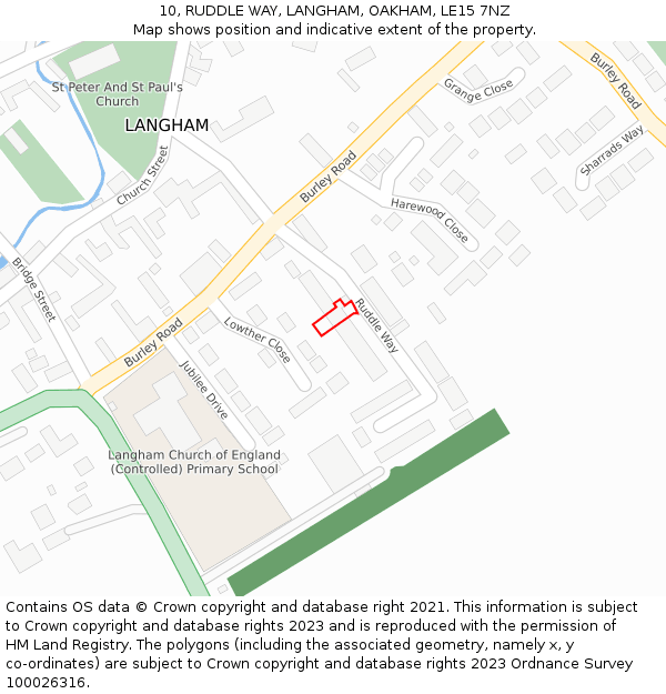 10, RUDDLE WAY, LANGHAM, OAKHAM, LE15 7NZ: Location map and indicative extent of plot