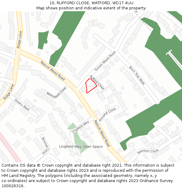 10, RUFFORD CLOSE, WATFORD, WD17 4UU: Location map and indicative extent of plot