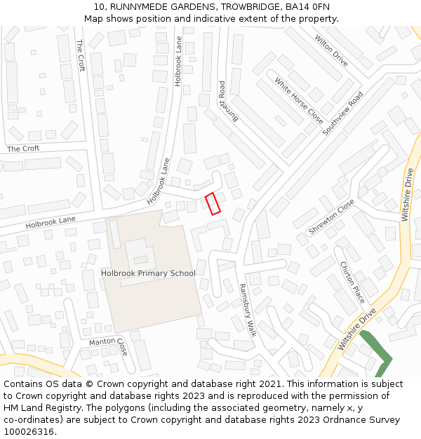 10, RUNNYMEDE GARDENS, TROWBRIDGE, BA14 0FN: Location map and indicative extent of plot