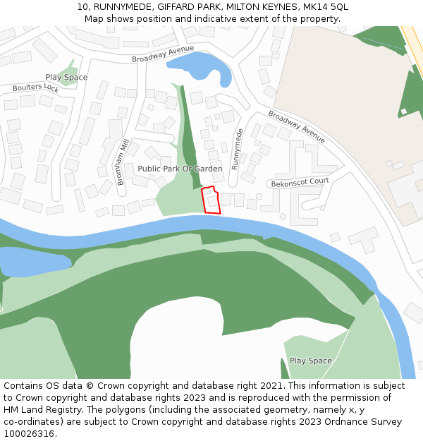 10, RUNNYMEDE, GIFFARD PARK, MILTON KEYNES, MK14 5QL: Location map and indicative extent of plot