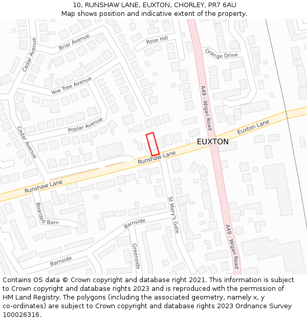 10, RUNSHAW LANE, EUXTON, CHORLEY, PR7 6AU: Location map and indicative extent of plot