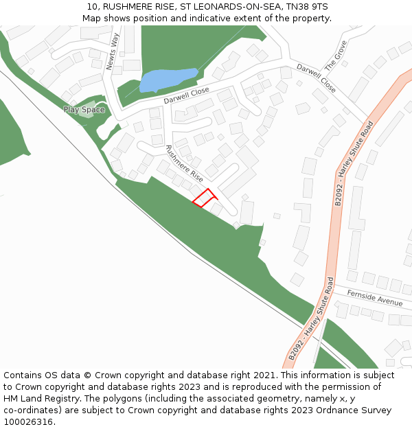 10, RUSHMERE RISE, ST LEONARDS-ON-SEA, TN38 9TS: Location map and indicative extent of plot