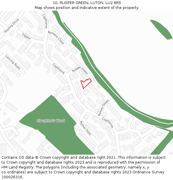 10, RUSPER GREEN, LUTON, LU2 8RS: Location map and indicative extent of plot