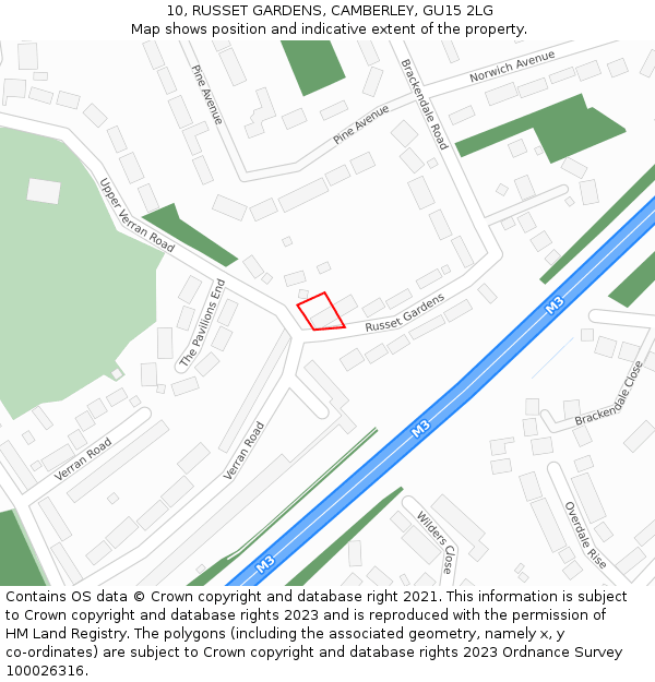 10, RUSSET GARDENS, CAMBERLEY, GU15 2LG: Location map and indicative extent of plot