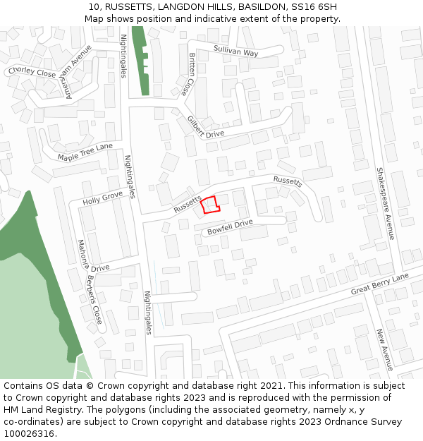 10, RUSSETTS, LANGDON HILLS, BASILDON, SS16 6SH: Location map and indicative extent of plot