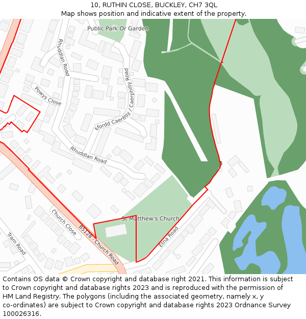 10, RUTHIN CLOSE, BUCKLEY, CH7 3QL: Location map and indicative extent of plot