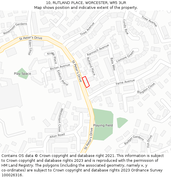 10, RUTLAND PLACE, WORCESTER, WR5 3UR: Location map and indicative extent of plot