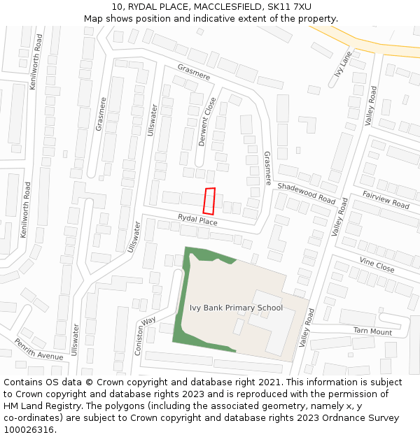 10, RYDAL PLACE, MACCLESFIELD, SK11 7XU: Location map and indicative extent of plot