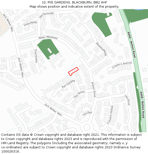 10, RYE GARDENS, BLACKBURN, BB2 4HF: Location map and indicative extent of plot