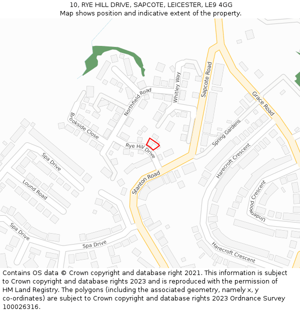 10, RYE HILL DRIVE, SAPCOTE, LEICESTER, LE9 4GG: Location map and indicative extent of plot
