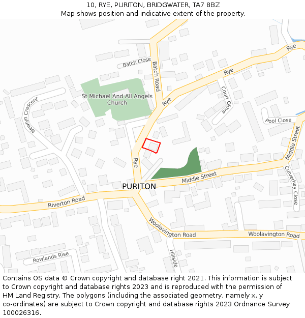 10, RYE, PURITON, BRIDGWATER, TA7 8BZ: Location map and indicative extent of plot