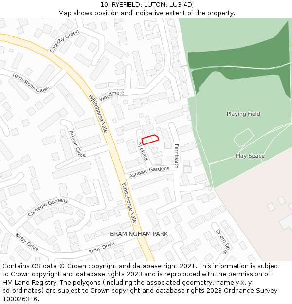 10, RYEFIELD, LUTON, LU3 4DJ: Location map and indicative extent of plot