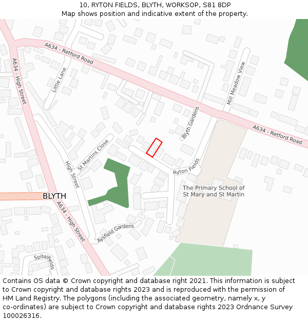 10, RYTON FIELDS, BLYTH, WORKSOP, S81 8DP: Location map and indicative extent of plot
