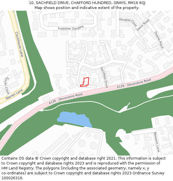 10, SACHFIELD DRIVE, CHAFFORD HUNDRED, GRAYS, RM16 6QJ: Location map and indicative extent of plot