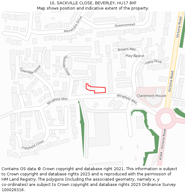 10, SACKVILLE CLOSE, BEVERLEY, HU17 8XF: Location map and indicative extent of plot