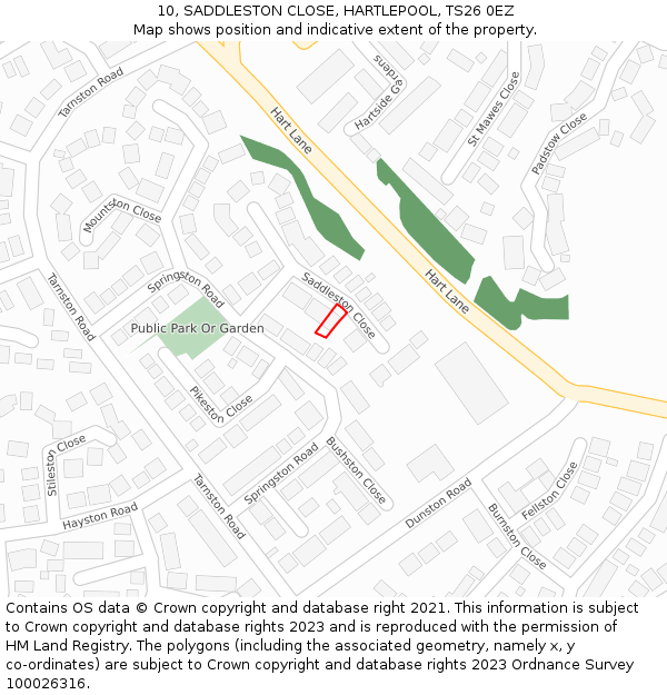 10, SADDLESTON CLOSE, HARTLEPOOL, TS26 0EZ: Location map and indicative extent of plot