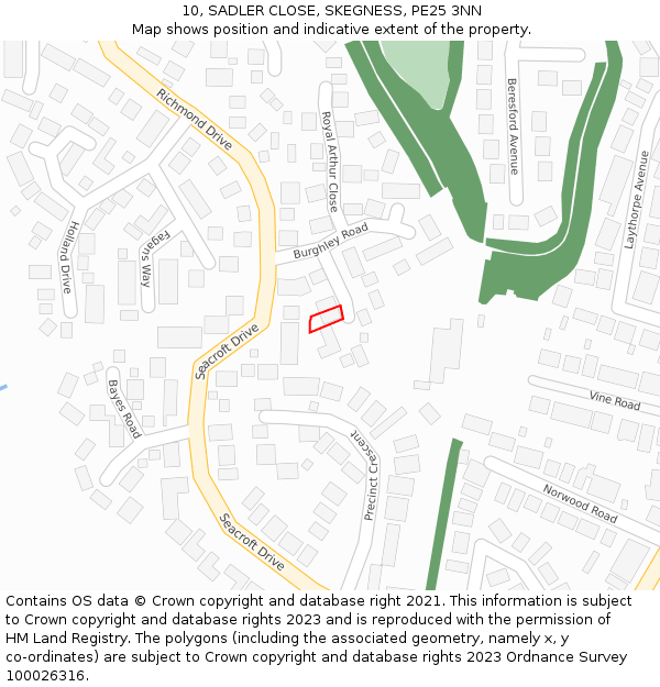 10, SADLER CLOSE, SKEGNESS, PE25 3NN: Location map and indicative extent of plot