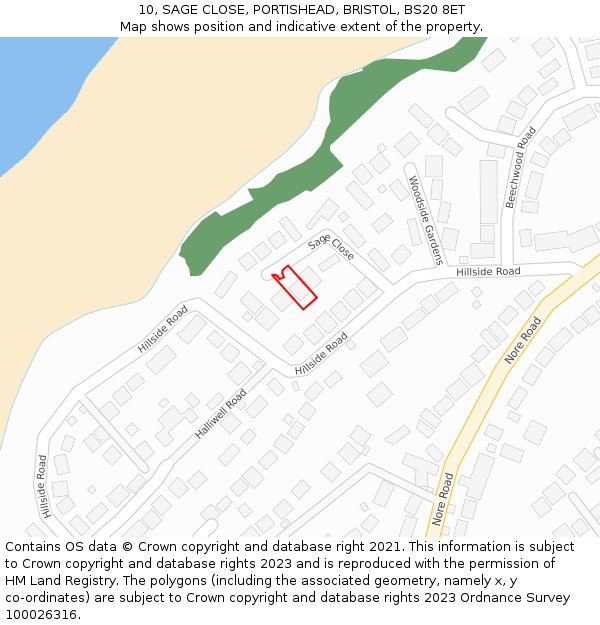 10, SAGE CLOSE, PORTISHEAD, BRISTOL, BS20 8ET: Location map and indicative extent of plot