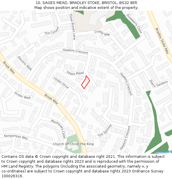 10, SAGES MEAD, BRADLEY STOKE, BRISTOL, BS32 8ER: Location map and indicative extent of plot