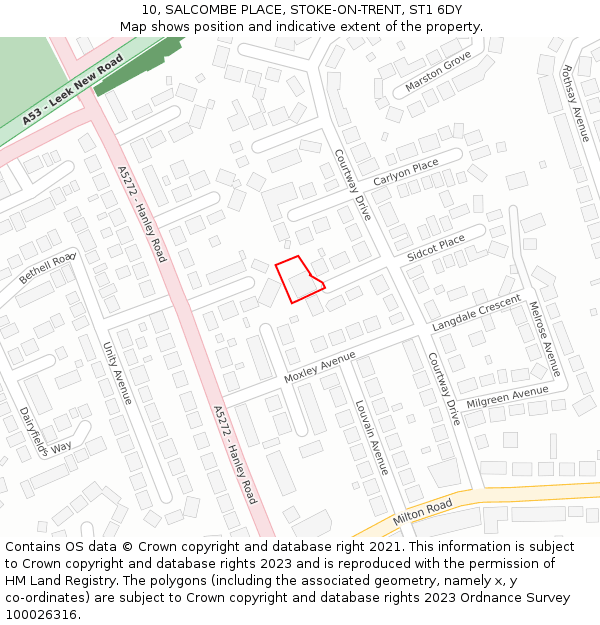 10, SALCOMBE PLACE, STOKE-ON-TRENT, ST1 6DY: Location map and indicative extent of plot