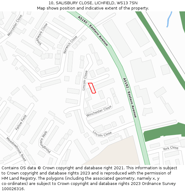 10, SALISBURY CLOSE, LICHFIELD, WS13 7SN: Location map and indicative extent of plot