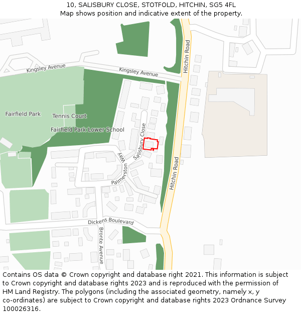 10, SALISBURY CLOSE, STOTFOLD, HITCHIN, SG5 4FL: Location map and indicative extent of plot