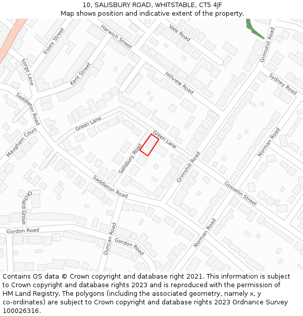 10, SALISBURY ROAD, WHITSTABLE, CT5 4JF: Location map and indicative extent of plot
