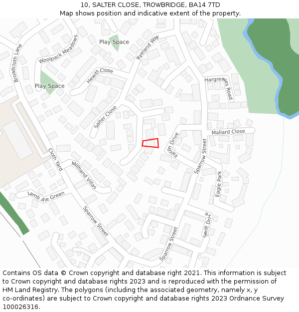 10, SALTER CLOSE, TROWBRIDGE, BA14 7TD: Location map and indicative extent of plot