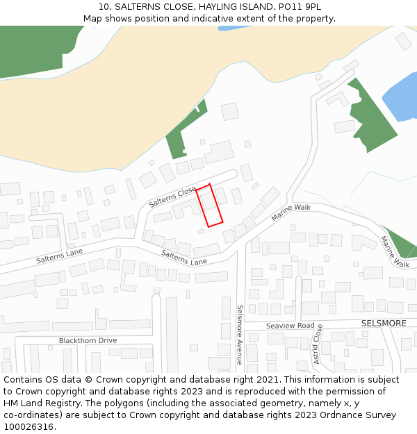 10, SALTERNS CLOSE, HAYLING ISLAND, PO11 9PL: Location map and indicative extent of plot