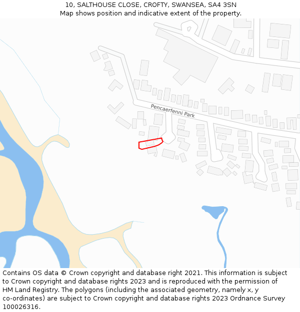 10, SALTHOUSE CLOSE, CROFTY, SWANSEA, SA4 3SN: Location map and indicative extent of plot