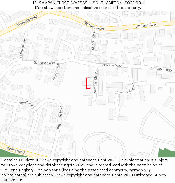 10, SAMPAN CLOSE, WARSASH, SOUTHAMPTON, SO31 9BU: Location map and indicative extent of plot