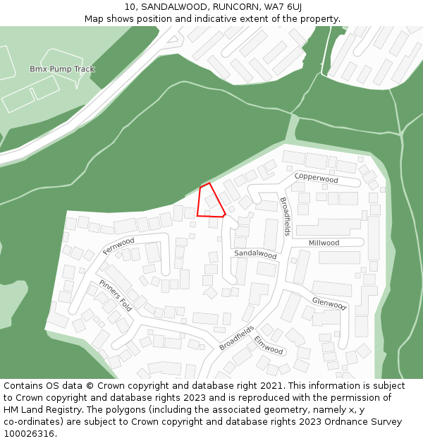 10, SANDALWOOD, RUNCORN, WA7 6UJ: Location map and indicative extent of plot