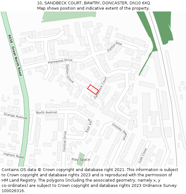 10, SANDBECK COURT, BAWTRY, DONCASTER, DN10 6XQ: Location map and indicative extent of plot