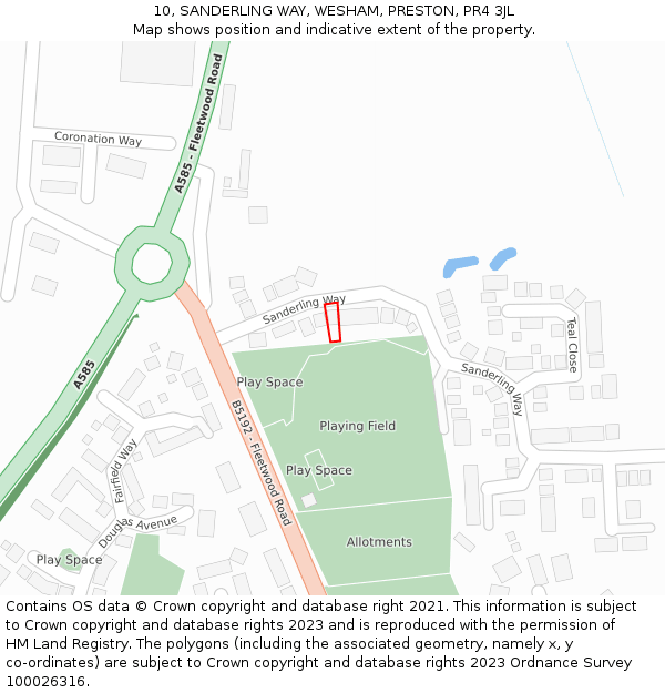 10, SANDERLING WAY, WESHAM, PRESTON, PR4 3JL: Location map and indicative extent of plot