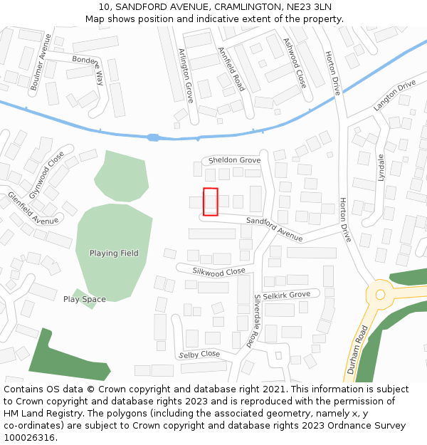 10, SANDFORD AVENUE, CRAMLINGTON, NE23 3LN: Location map and indicative extent of plot